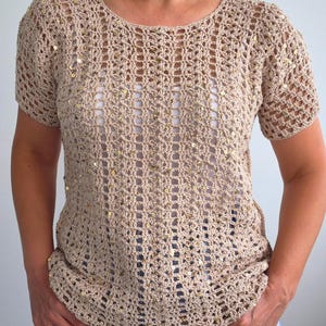 Crochet Top Pattern PDF & Video Tutorial, Sparkle Lace Tee, Summer Top, S–2XL