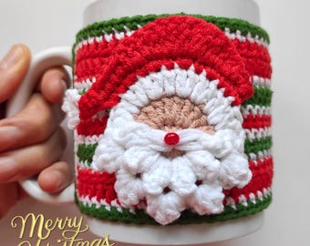 Christmas Mug Cozy Crochet Pattern, Santa Cup Sleeve PDF + Video Tutorial