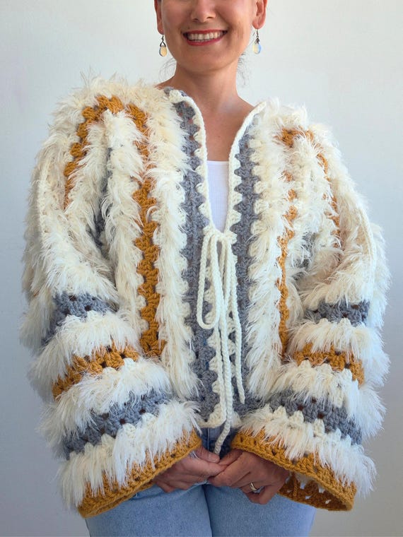 ✨美品✨CLANE✨FRINGE HALF SLEEVE CARDIGAN Boho Fringe Crochet Granny Hexagon Cardigan Pattern & Video