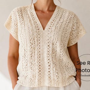Boho Lace Crochet Top Muster PDF & VİDEO, Frühling/Sommer Festival Bluse, Shirt mit V-Ausschnitt