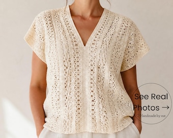 Boho Lace Crochet Top Pattern PDF & VİDEO, Spring/Summer Festival Blouse, V Neck Shirt