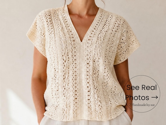 Boho Lace Crochet Top Pattern PDF & VİDEO, Spring/Summer Festival Blouse, V Neck Shirt
