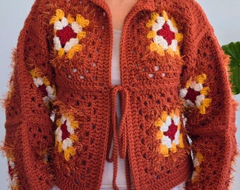 Granny Square Cardigan Crochet Pattern PDF & Video Tutorial, Boho Jacket, Fall Sweater