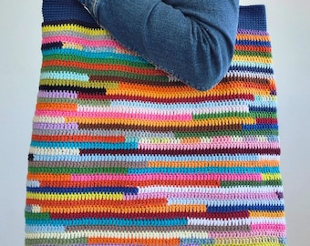 Summer Crochet Tote Bag Pattern, Colorful Beach Market Tote PDF Video Tutorial Beginner Easy