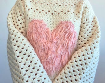 Heart Granny Square Sweater Pattern & Video Tutorial,  Crochet Pullover PDF, Oversized Cozy Top