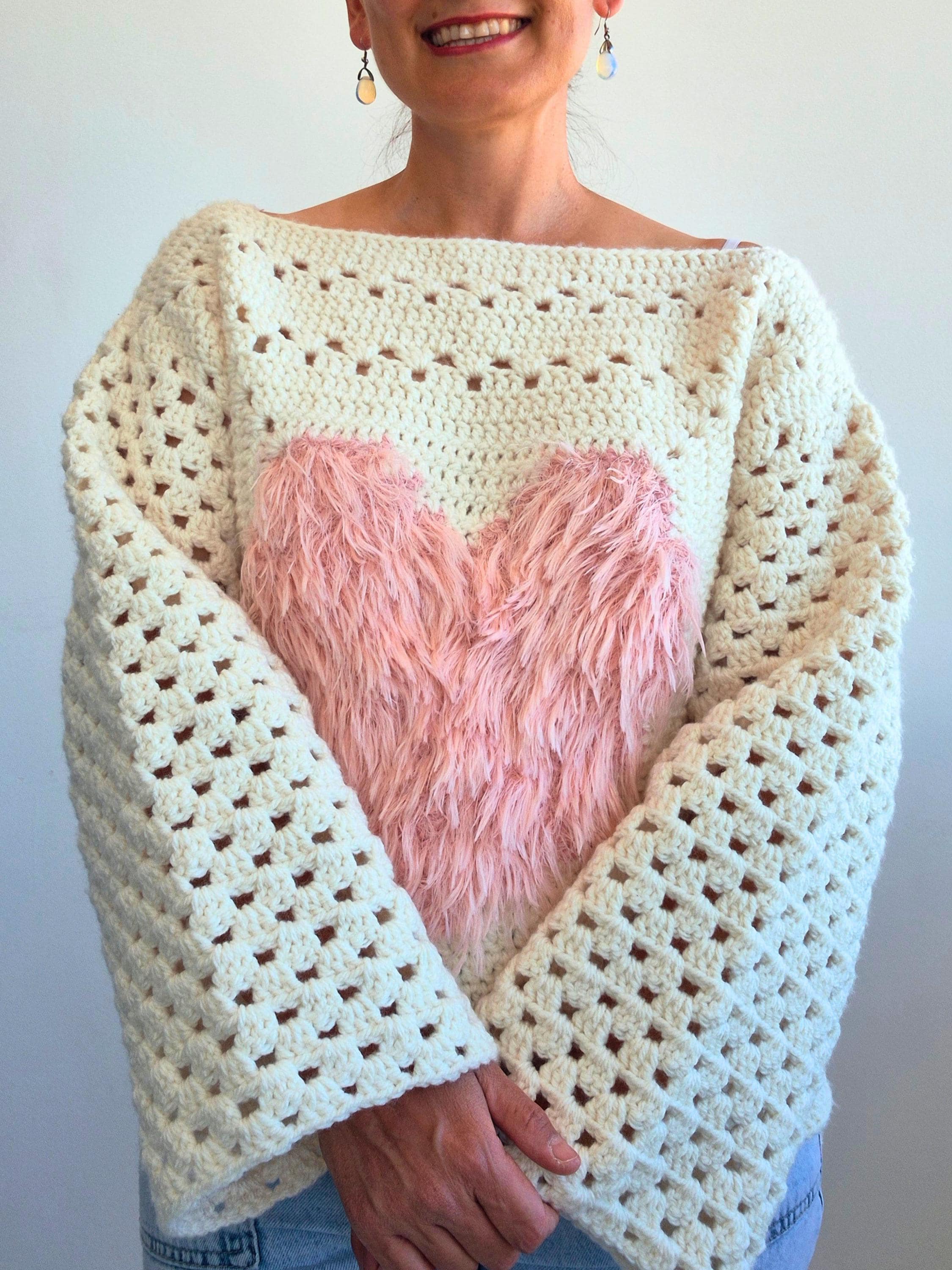 39 Heart Granny Square Crochet Patterns for Blankets, Bags, and Sweet Motifs 33 Heart Granny Square Sweater Pattern & Video Tutorial