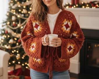Granny Square Cardigan Sweater Crochet Pattern PDF & Video Tutorial , Easy Jacket
