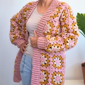 Crochet Granny Square Cardigan Pattern & Video Tutorial, Boho Patchwork Jacket, S–XL