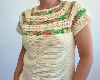 Crochet Top Pattern PDF & Video Tutorial, Summer Blouse, Raglan Tee XS–2XL