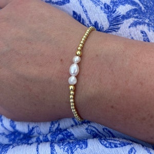 18k Gold Plated Beads & Freshwater Pearl  Bracelet | Handmade In The UK
