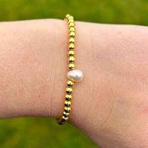 18k Gold Plated Beads & Freshwater Drop Pearl Bracelet | Handmade In The UK