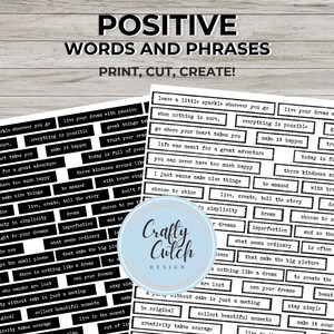 Positieve dagboekwoorden en -zinnen, afdrukbare woorden voor scrapbooking, art journaling, junk journaling en meer