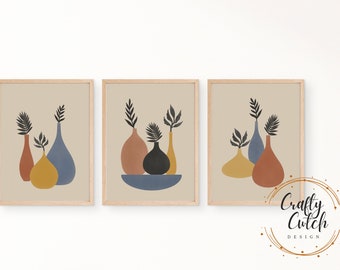 Printable Set of 3 Beige Boho Wall Prints, Digital, Floral, Abstract