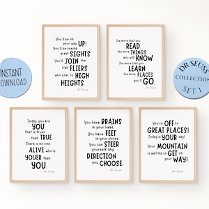 Dr. Seuss, Buch Zitate Sammlung Set 1 - 5 Digitaldrucke - Kinder, Kindergarten, Baby, Haus druckbare Download