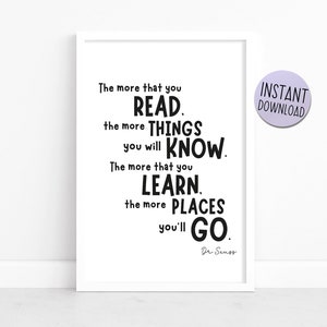 Dr. Seuss - "The More You Reader" - Buch Zitat - Perfekt für Kinder, Kindergarten, Schule, Klassenzimmer, printable Download A4 Poster