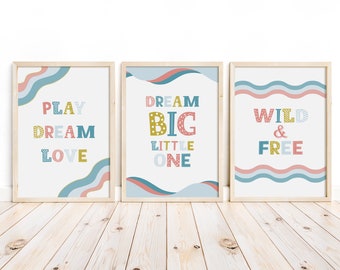 Nursery Set of 3 Printable Wall Art -  Decor Nursery Kids Childrens  Room Digital