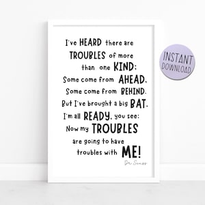 Dr. Seuss - "I've Heard There Are Troubles" - Buchzitat - Perfekt für Kinder, Kindergarten, Schule, Klassenzimmer, printable Download A4 Poster