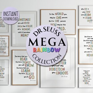Colección MEGA ARCOÍRIS del Dr. Seuss, citas de libros - 10 impresiones digitales - Descargas para imprimir para niños, guardería, bebés y el hogar