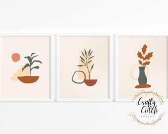 Printable Set of 3 Boho Wall Prints, Digital, Floral, Abstract