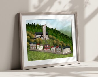 Christchurch, Aberbeeg, Abertillery, Gwent, Wales, Watercolour / Hybrid Painting - Print