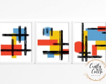 Printable Set of 3 Bright Colour Wall Prints, Digital, Abstract