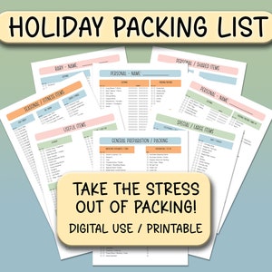 Holiday Packing List, Vacation List, Packing Checklist, Printable List