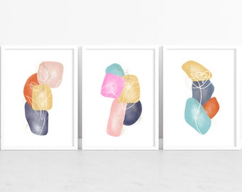 Printable Set of 3 Boho Wall Prints, Digital, Floral, Abstract