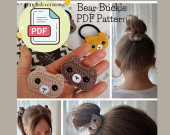 Crochet Animal Hairpin Pattern, Teddy Bear Buckle Pattern, Amigurumi Animal Hair Accessories PATTERN, Crochet Hair Clip Pattern, Buckles