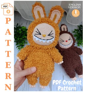 Labubu Crochet Pattern (PDF), Labubu Inspired Amigurumi Plushies, Creepy Cute Monster Rabbit Toy, Amigurumi, Smiling Bunny CROCHET PATTERN