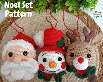 Crochet PATTERN Christmas Decoration- Crochet Snowman, Santa Claus, Reindeer- Crochet Christmas Ornament- Christmas Tree Decoration Pattern