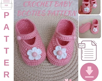 Crochet Baby Shoes Pattern, Baby Booties Pattern, Crocheted Sandals for Girls, Baby Home Shoes Pattern, Booties pattern for 12-24 months