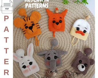 Crochet Animal Keychain Patterns: Rabbit, Bear, Elephant, Fox, Chick, Lion (PDF Pattern)