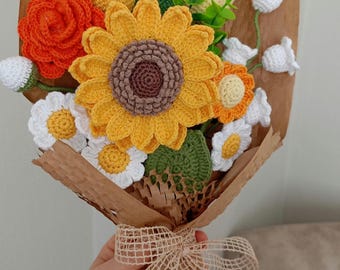 Crochet Tulip Bouquet, Handmade Knitted Flowers, Gift Boxed