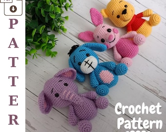Crochet Pattern: Piglet,Elephant,Donkey, Bear~Cute Animal Keychain Patterns~Easy Pattern~Bag Keychain~Car Decoration