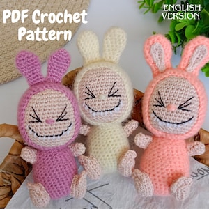CROCHET PATTERN &quot;Smiling Bunny&quot;, English PDF pattern, Creepy Cute Monster Rabbit Toy, Labubu Crochet Pattern Pdf,  Amigurumi Lafufu Toy