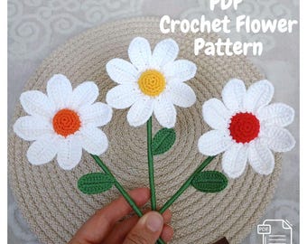 Crochet Daisy Flower Pattern, Single Branch (PDF Pattern)