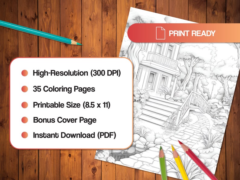 Tranquil Gardens Coloring Book 35 Detailed Garden Landscapes (digital