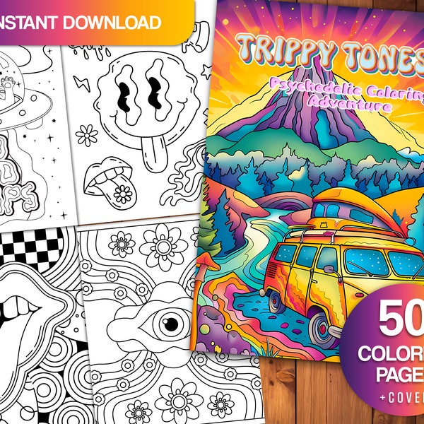 Trippy Tones 2 Psychedelic Coloring Adventure 420 Friendly Stoner Coloring Book - (50 Mindful and Immersive Pages for Adults)