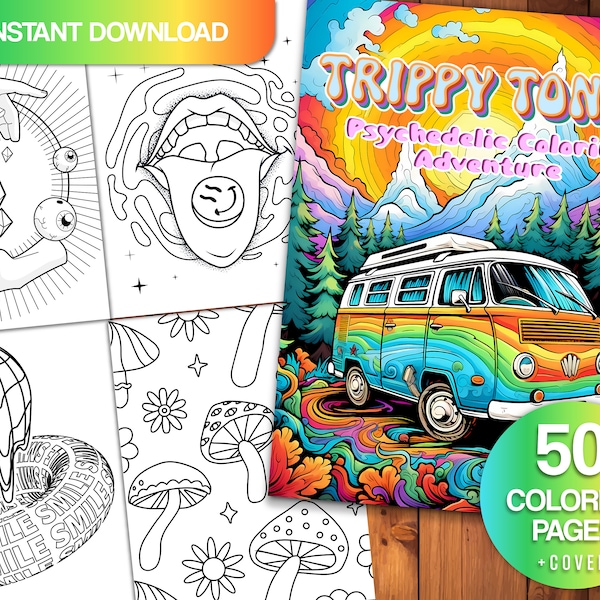 Trippy Tones Psychedelic Coloring Adventure 420 Friendly Stoner Coloring Book - (50 Mindful and Immersive Pages for Adults)