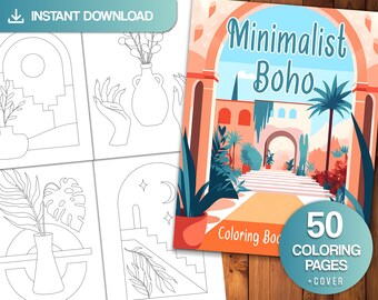 Minimalist Boho Coloring Book: Calming Flora & Organic Shapes (Digital Download)
