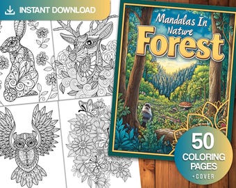 Forest Mandala Coloring Book: 50 Nature Inspired Designs (Digital Download)