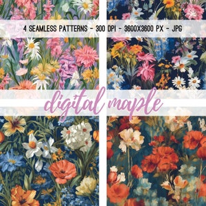 Geschilderd bloemen naadloos patroon, impressionisme naadloos bestand, herhaalpatroon digitaal papier voor stofsublimatie, scrapbooking of kaarten