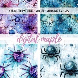 Crystal spider seamless pattern, aesthetic spiderweb digital file, repeat digital paper for fabric sublimation, scrapbooking, commercial use
