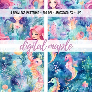 Sea Wave digitales Muster, lebendiges Aquarell druckbares Papier mit Meeresmotiven für Scrapbooking, Junk Journals, kommerzielle Nutzung