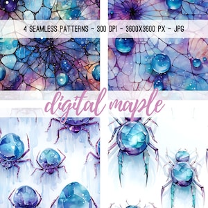 Crystal spider seamless pattern, aesthetic spiderweb digital file, repeat digital paper for fabric sublimation, scrapbooking, commercial use