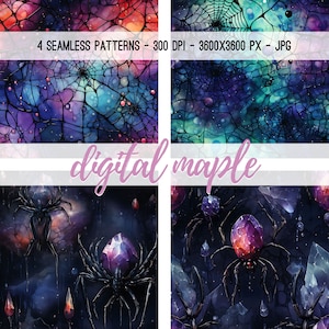 Crystal spider seamless pattern, aesthetic spiderweb digital file, repeat digital paper for fabric sublimation, scrapbooking, commercial use