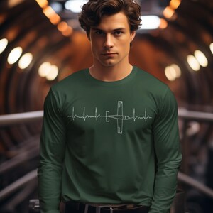 Aviation EKG Long Sleeve Tee, Pilot Gift, Airplane Lover Shirt, Aerospace Engineer Tshirt, Plane Enthusiast Top, Aviation Birthday Present