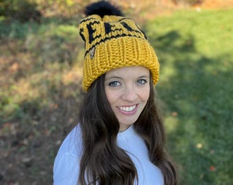 Knit Steelers Hat, Yellow & Black, Hand-made Winter Chunky Knit, Adult