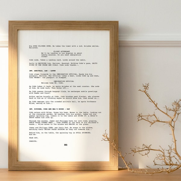 Inception Screenplay | Final Scene | Wall Art | Digital Print | Movie Script Art