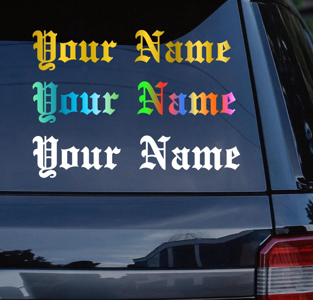 Personalized Car Sticker in Gothic Lettering – Custom Name Sticker for ...